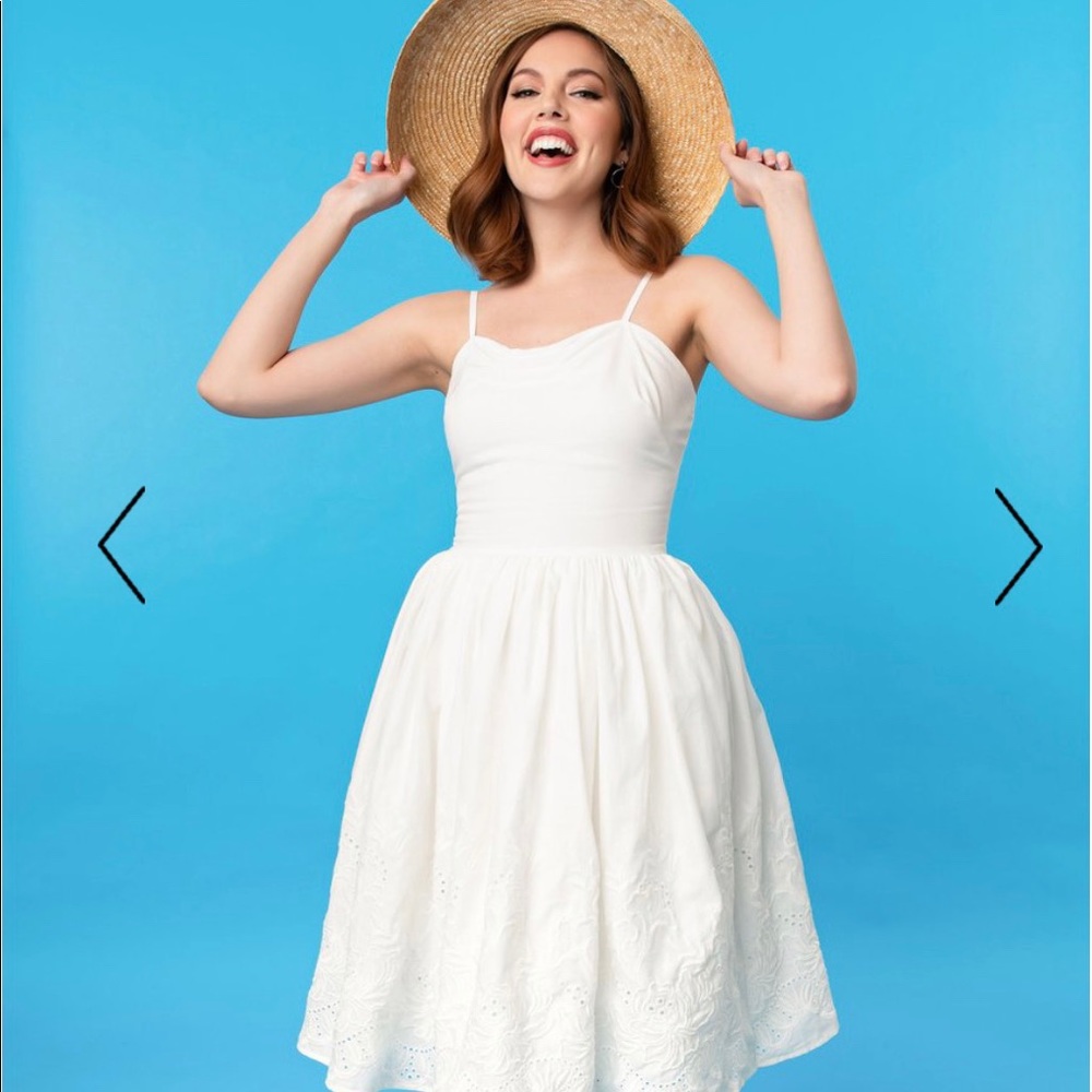 1950s Style White Cotton Eyelet Swing Dress